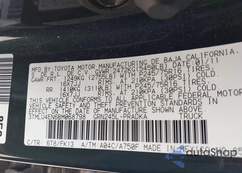 2011 Toyota Tacoma Double Cab from USA, damaged, VIN 3TMLU4EN6BM068798